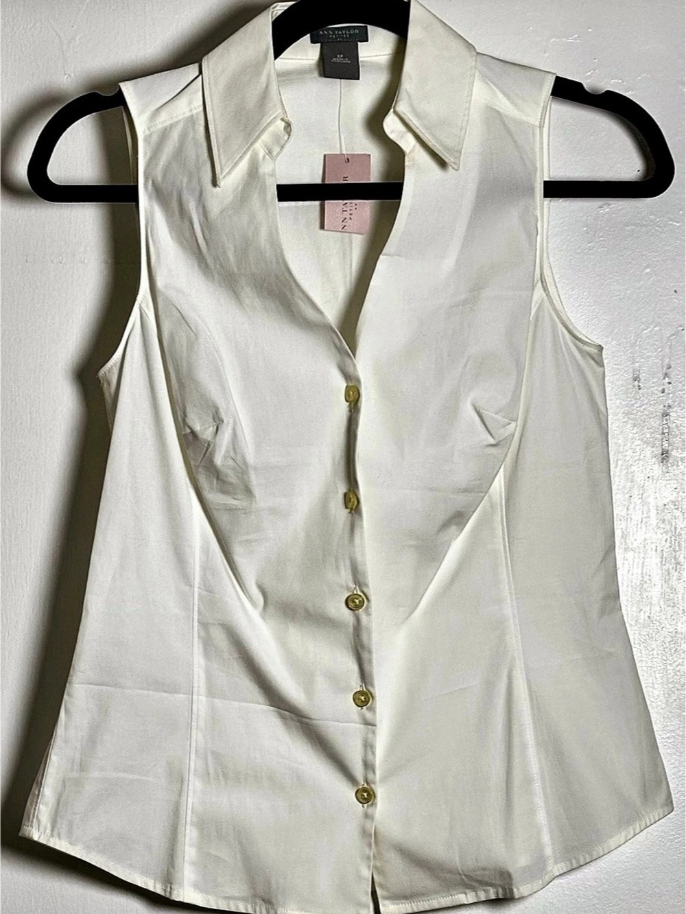 Ann Taylor Sleeveless Button-Down Shirt White Size 2P NWT